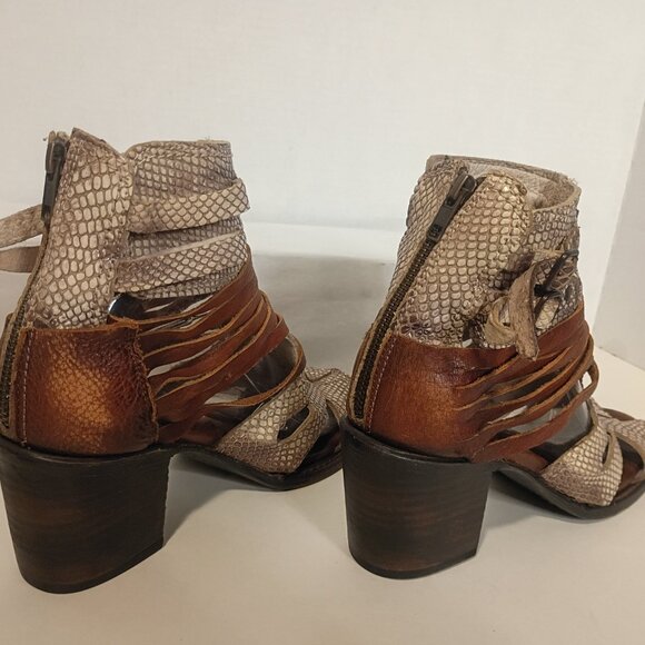 FREEBIRD by Steven Sz 9 "Nest" Strappy Sandal Ankle Boots Reptile/Suede Leather - Picture 11 of 15